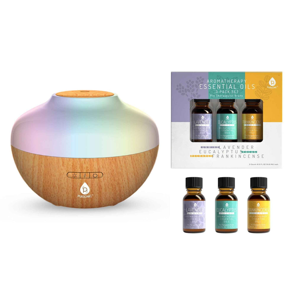 Aromatherapy Diffuser Set with Ultrasonic Technology - 300ml Capacity, Includes Top 3 Essential Oils, 2 Mist Settings, and 7 Ambient Light Options - Ignara Living