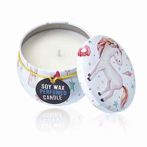 Art Tin Candle with Unicorns in Enchanting Design - Perfect Unicorn Art Tin Candle - Ignara Living
