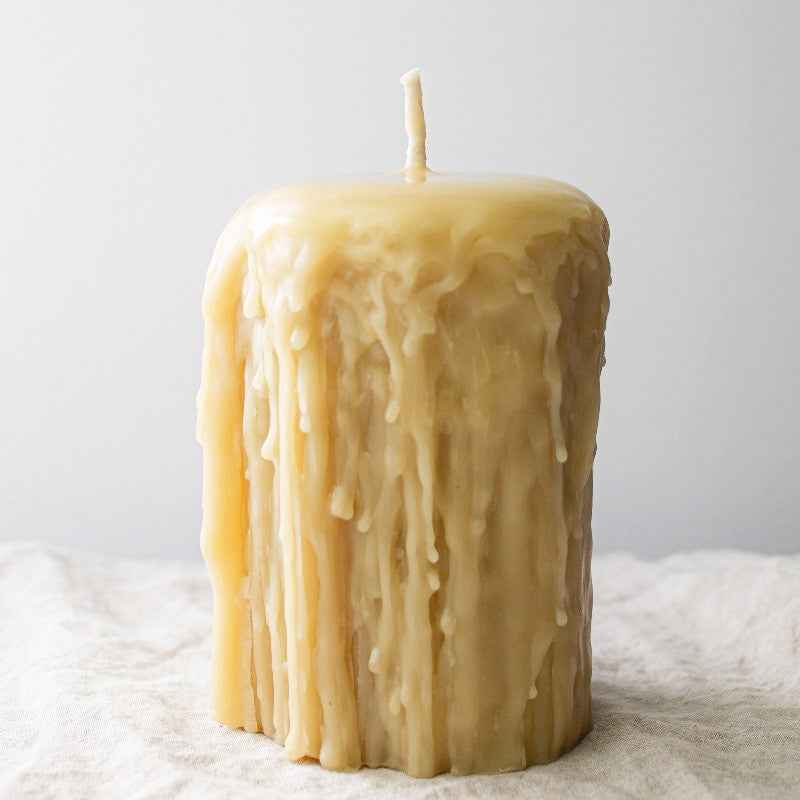 Beeswax Gothic Pillar Candle | Handcrafted 14cm Elegance - Ignara Living