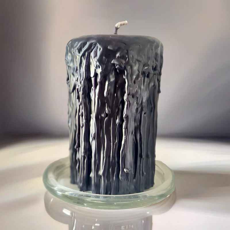 Beeswax Gothic Pillar Candle | Handcrafted 14cm Elegance - Ignara Living