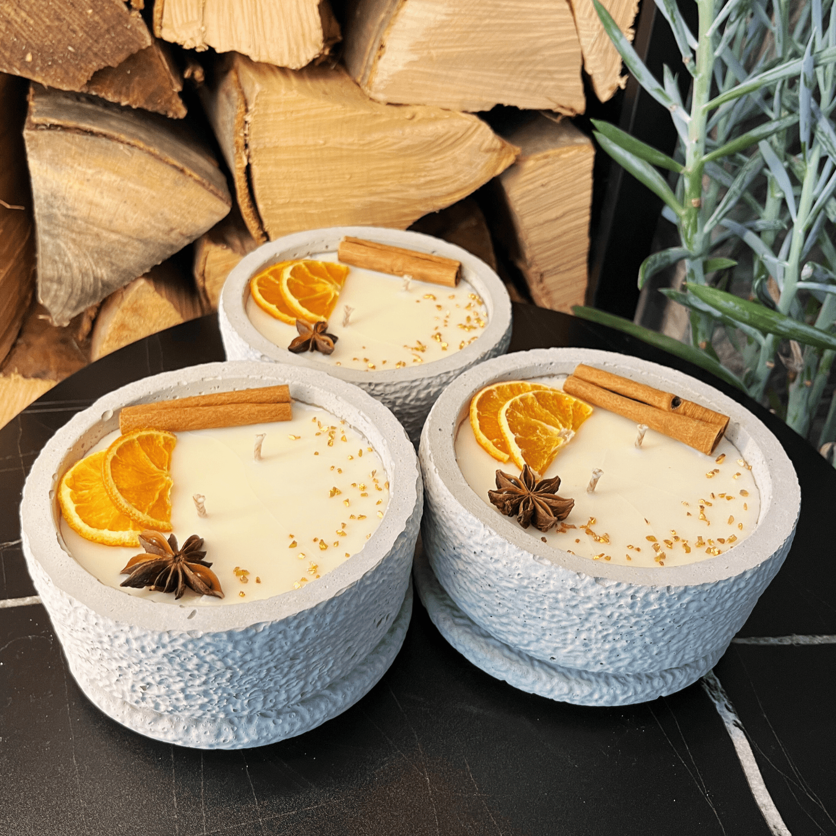 Betonkerzen - Set 3x Betongrau "Grey Cinnamon" - Ignara Living