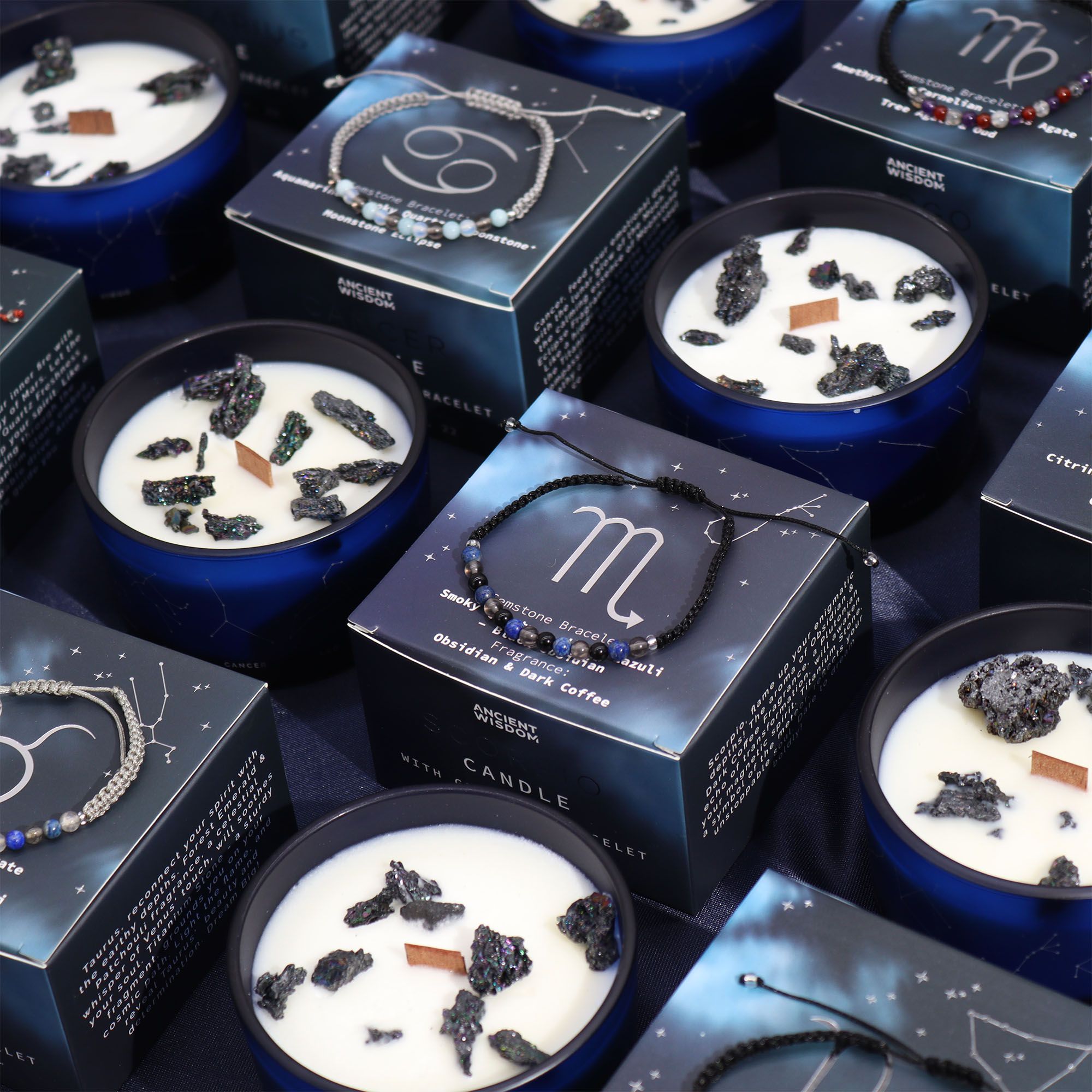 Zodiac Crystal Candle with Gemstone Bracelet - Aquarious - Ignara Living