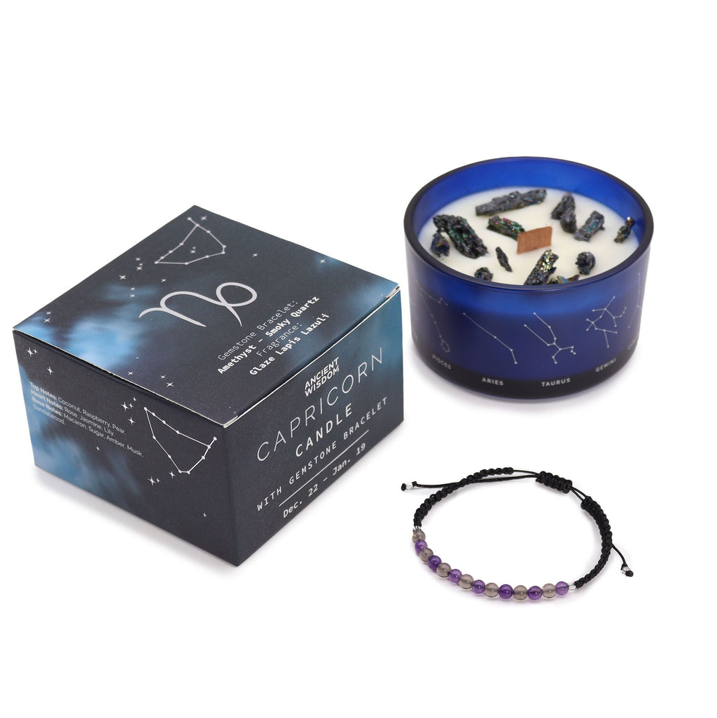 Zodiac Crystal Candle with Gemstone Bracelet - Capricorn - Ignara Living