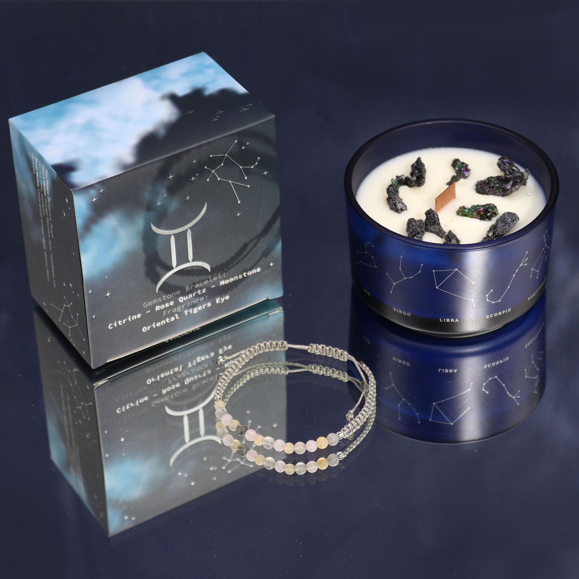 Zodiac Crystal Candle with Gemstone Bracelet - Gemini - Ignara Living