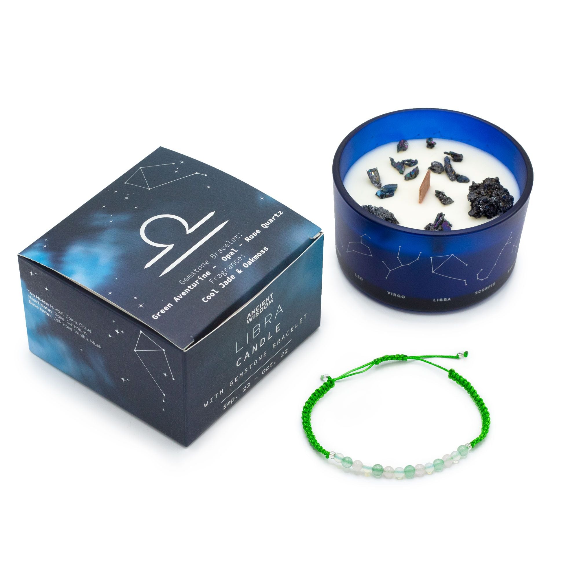 Zodiac Crystal Candle with Gemstone Bracelet - Libra - Ignara Living
