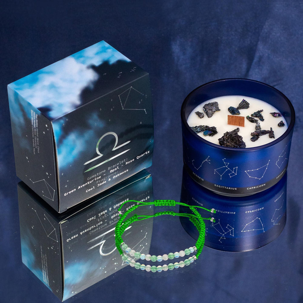 Zodiac Crystal Candle with Gemstone Bracelet - Libra - Ignara Living